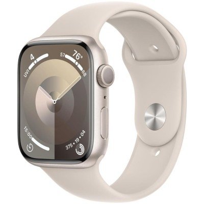 Apple Watch Series 9/ GPS/ 45mm/ Caja de Aluminio Blanco Estrella/ Correa Deportiva Blanco Estrella S/M