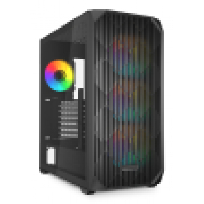 CAJA GAMING ATX SHARKOON AK3 RGB 3XVENT 120MM 2XUSB SN FUENTE NEGRO