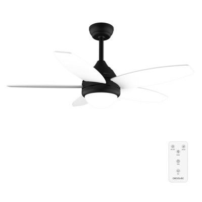 Cecotec EnergySilence Aero 4200 Black and WhiteWood Ventilador de Techo con 5 Aspas y Luz - 53W - Diametro de 42 - 3 Tonos LED - Temporizador - 3 Velocidades - Modo Invierno - Color Negro y Blanco
