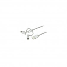 StarTech.com Cable Trenzado USB a Lightning USB-C y Micro USB - Cable Cargador para Teléfono Móvil iPhone iPad Tablet - 1m Plata