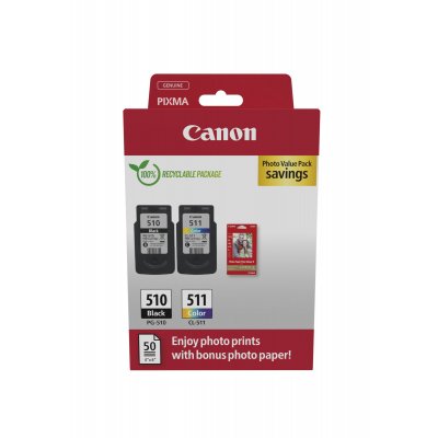 Cartucho de Tinta Original Canon PG-510 + CL-511 Multipack/ Negro/ Tricolor + Papel Fotográfico