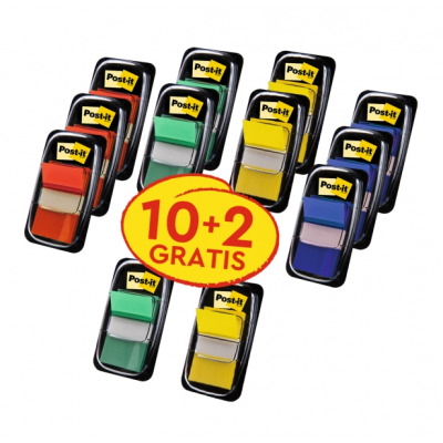 Post-It Index Pack de 12 Dispensadores con 50 Marcadores de Indice Reposicionables - Forma Rectangular - Colores Surtidos