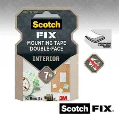 SCOTCH Cinta doble cara interior hasta 7kg con soporte blanco 1,5mx19mm