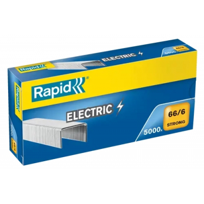Rapid Strong Caja de 5000 Grapas 66/6 Electric - Para Grapar hasta 20 Hojas - Alambre Reforzado Galvanizado - Patilla de 6mm