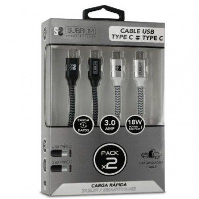 Cable USB 2.0 Tipo-C Subblim SUB-CAB-4CC001 Pack 2/ USB Tipo-C Macho - USB Tipo-C Macho/ 1m/ Negro y Plata