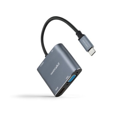 Conversor USB-C a HDMI/VGA/USB3.0/PD 15 cm, Gris
