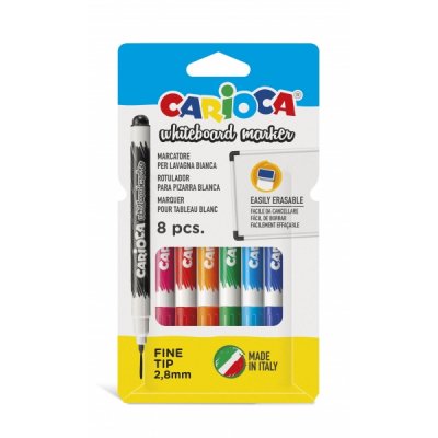 Carioca Pack de 8 Rotuladores para Pizarra Blanca - Punta Fina de Ø 2.8mm - Secado Rapido - Se Borra Facilmente - Colores Surtidos