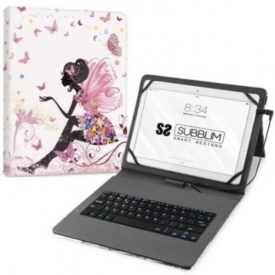 Funda con Teclado Subblim Keytab USB 11 Hadas USB para Tablets de 11/ Rosa