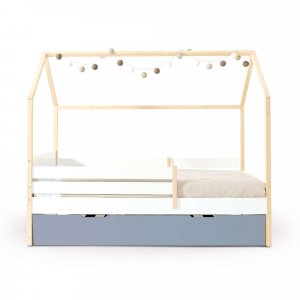 Cama-casita Montessori 90x200 cm madera con cajones azul · Sogni XL