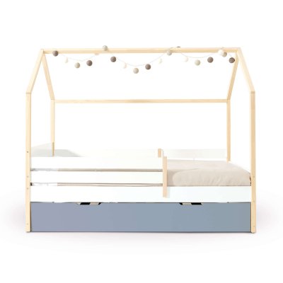 Cama-casita Montessori 90x200 cm madera con nido azul · Sogni XL