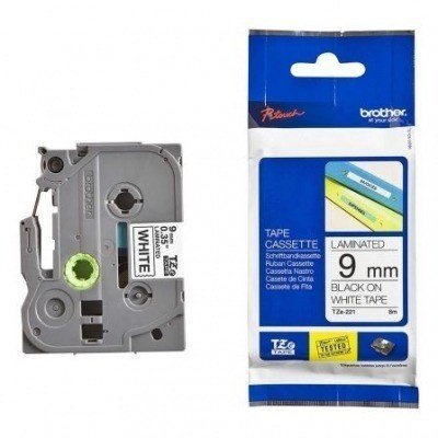 Brother TZe221 Cinta Laminada Original de Etiquetas - Texto negro sobre fondo blanco - Ancho 9mm x 8 metros