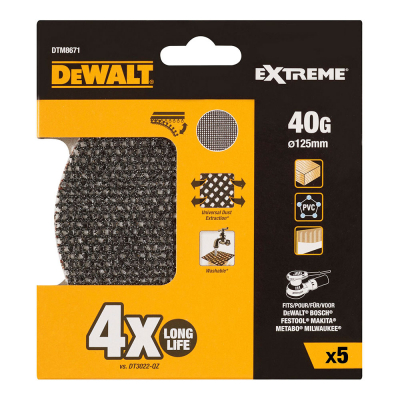 Pack 5 lijas de malla autoadherente ø125mm grano: 40 para lijadoras rotoorbitales dtm8671-qz dewalt
