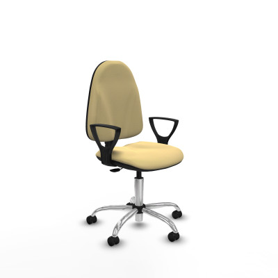 Algarra CP similpiel crema brazos fijos base cromada ruedas autofrenantes 50mm