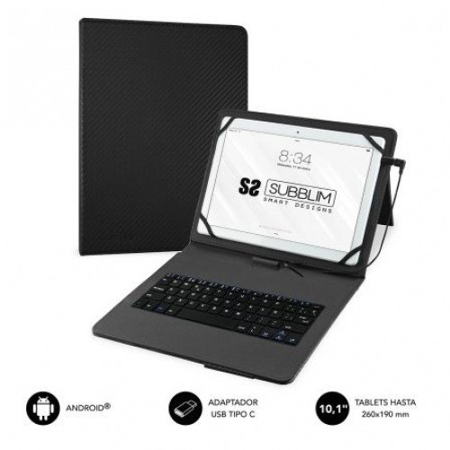 Funda con Teclado Subblim Keytab Pro USB para Tablets de 10.1-11/ Negra