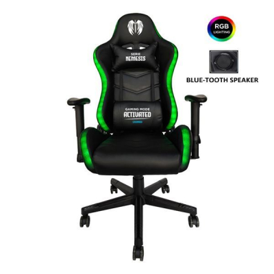 Cromad Serie Nemesis Silla Gaming RGB - Estructura Robusta - Piel Sintetica de Alta Calidad - Altura Regulable con Piston de Gas Clase 2 - Respaldo Reclinable - Cojin Lumbar y Cervical - Reposabrazos