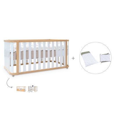 Cuna-cama 70x140 cm madera/blanca (3en1) + textil Espuma do mar · Crea Plus Due Life