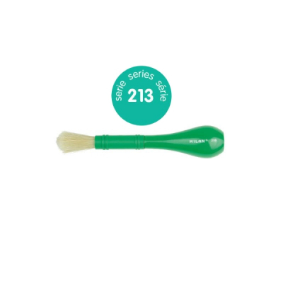 Milan 213 Pincel para Cola y Tempera - Cerda Natural Gruesa - Facil Agarre - Mango de Plastico Corto - Color Verde