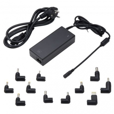 Ewent Cargador Universal para Portatil de 90W - 11 Clavijas Intercambiables - Automatico - Gestion Inteligente de Corriente - Color Negro