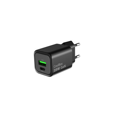 COOLBOX CARGADOR GAN 25W USB-A/USB-C PARED NEGRO