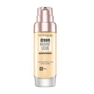 Maybelline Dream Radiant Liquid Tono 10 Ivory Base De Maquillaje Hidratante Con Ácido Hialurónico y Cólageno, Para Pieles Oscuras - 30ml