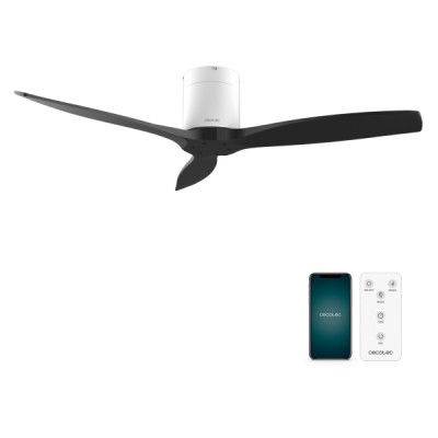 Cecotec EnergySilence Aero 5500 Aqua WhiteandBlack Connected Ventilador de Techo de 3 Aspas - 40W - Diametro de 52 - Proteccion IP44 - Temporizador - Modo Invierno - Color Negro y Blanco