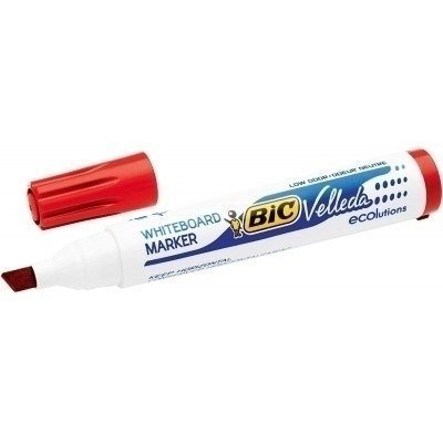 Bic Velleda 1751 ECOlutions Marcadores para Pizarra - Punta Biselada - Trazo entre 3mm y 5.5mm - Tinta con Base de Alcohol - Ecologico - Borrado Optimo - Color Rojo