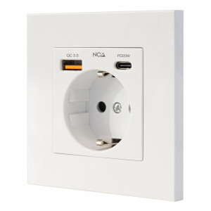 Nanocable BASE ENCHUFE PARED SCHUKO USB-A+USB-C, BLANCO