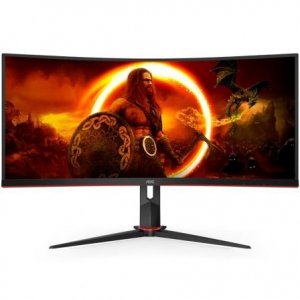 Monitor gaming AOC CU34G2XP/BK, 34 pulgadas, UWQHD (3440×1440), Fast VA, 180 Hz, 1 ms GtG, curvo, altura regulable, HDMI, DisplayPort, negro y rojo