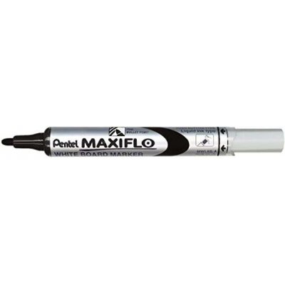 Pentel Maxiflo Rotulador para Pizarra Blanca - Regulacion del Flujo de Tinta - Punta de Bala - Ancho de Linea 2mm - 50% de Materiales Reciclados - Color Negro