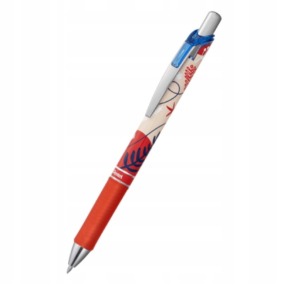 Pentel Energel Boligrafo de Tinta Gel Retractil 0.7mm - Trazo 0.35mm - Recargable - Grip de Agarre - Tinta Color Azul - Diseños Florales Japoneses