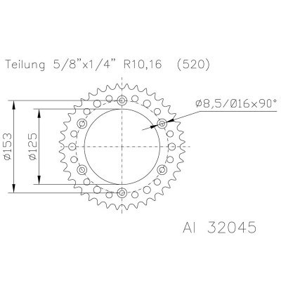 Corona ESJOT Aluminio negro 51-32045-47BP dientes 51-32045-47BP