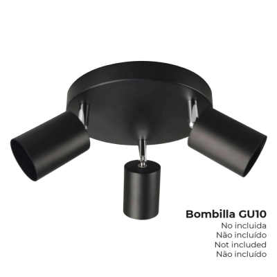 Foco 3 elementos gu10 50 w (bombilla no incluida) color negro ø 20 x 14,6 cm