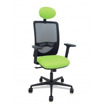 Silla Zulema sincro malla negra asiento bali pistacho brazos 2D ruedas 65mm cabecero