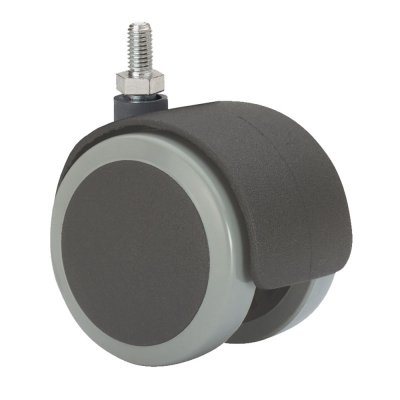 Rueda giratoria espiga roscada y eje liso, color negro / gris, carga máx. 50 kg, 10 x 15 mm, ø 5 cm