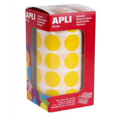 Apli Rollo de 1.770 Gomets Redondos Ø 20mm - Adhesivo Permanente con Base de Agua - Libre de Disolventes - Color Amarillo