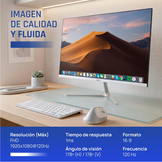 Monitor iggual ML24SW, 23,8 pulgadas, Full HD, IPS, 120 Hz, 1 ms, altavoces, HDMI, VGA, 99% sRGB, blanco - imagen 2