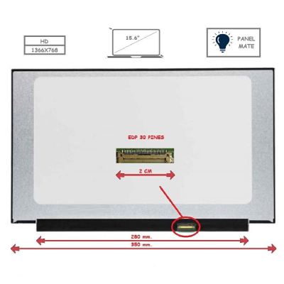 Pantalla para portátil LED 15.6 Slim 30 Pines HD Sin Brackets Ancho 350mm Mate