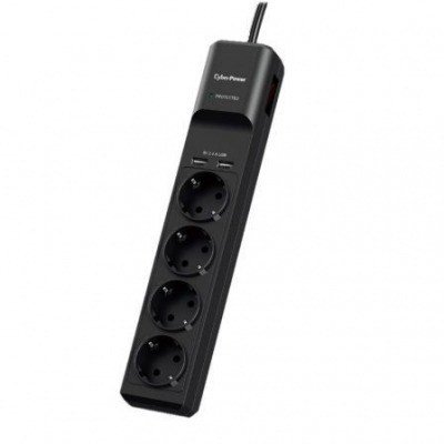 Regleta con interruptor Cyberpower P0420SUD0-DE/ 4 Tomas de corriente/ 2 USB/ Negra