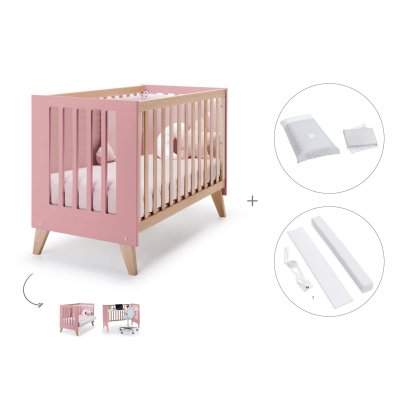 Cuna de colecho 60x120 cm madera/rosa (3en1) + textil Galaxy · Nexor
