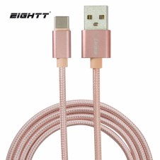 Eightt Cable USB a Type C 1Mts trenzado de Nylon Rosa. Carcasa de aluminio