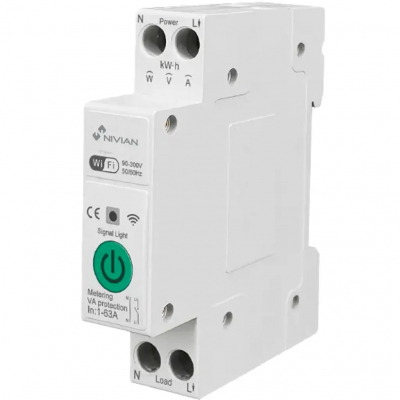 Medidor Energía WiFi Nivian ENERGYMETER65DIN - 1-63A | Carril DIN | Monitorización APP | Pantalla LCD