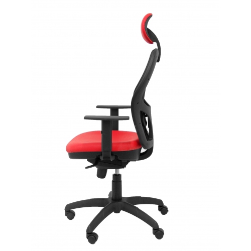 Silla Jorquera malla negra asiento similpiel rojo con cabecero fijo