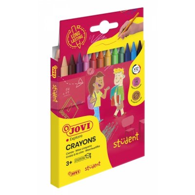 Jovi Crayons Student Estuche de 12 Ceras Plasticas - Resistentes - No Manchan - Agradables de Rayar - Acabado Brillante - Gran Duracion - Colores Mezclables - Color Surtido