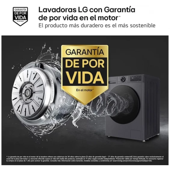 Lavadora LG F4X5009TSC, 9 kg, 1400 rpm, clase A-40%, platino - imagen 4