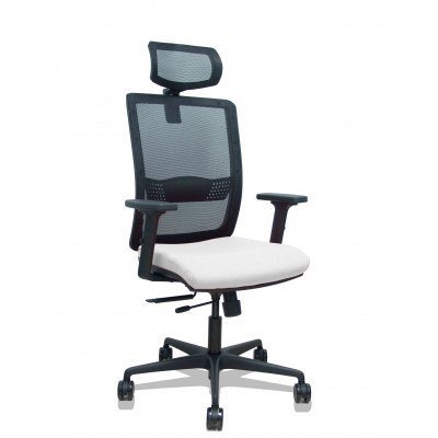 Silla Haches traslack malla negra asiento bali blanco brazos 2D ruedas 65mm cabecero regulable