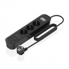 AISENS Regleta de Enchufes Multifuncion con 3 Tomas + Cargador PD3.0 20W 2xUSB-C, 2xUSB-A, 1.4m, Negro