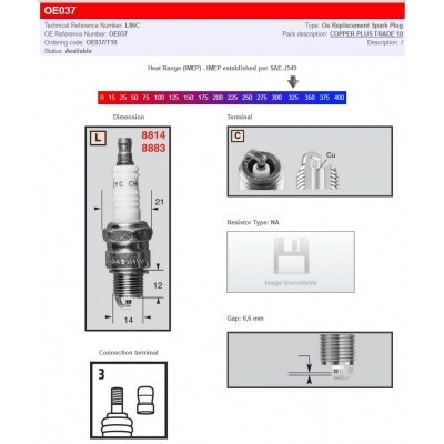 Bujías Champion / Tipos estándar y con resistencia CHAMPION OE037