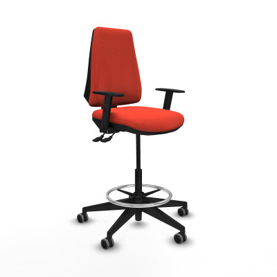 Taburete Elche AS bali naranja oscuro brazos 1D base piramidal ruedas 65mm engomadas