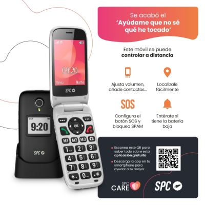 SPC Polaris Telefono Movil 4G con Pantallas Principal 2.8 Exterior 1.4 y Tapa - Camara, Radio FM, Linterna - Manos Libres - Color Negro/Plata