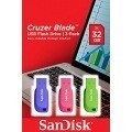 SanDisk Cruzer Blade - Unidad flash USB - 32 GB - USB 2.0 - azul, verde, rosa (paquete de 3)
